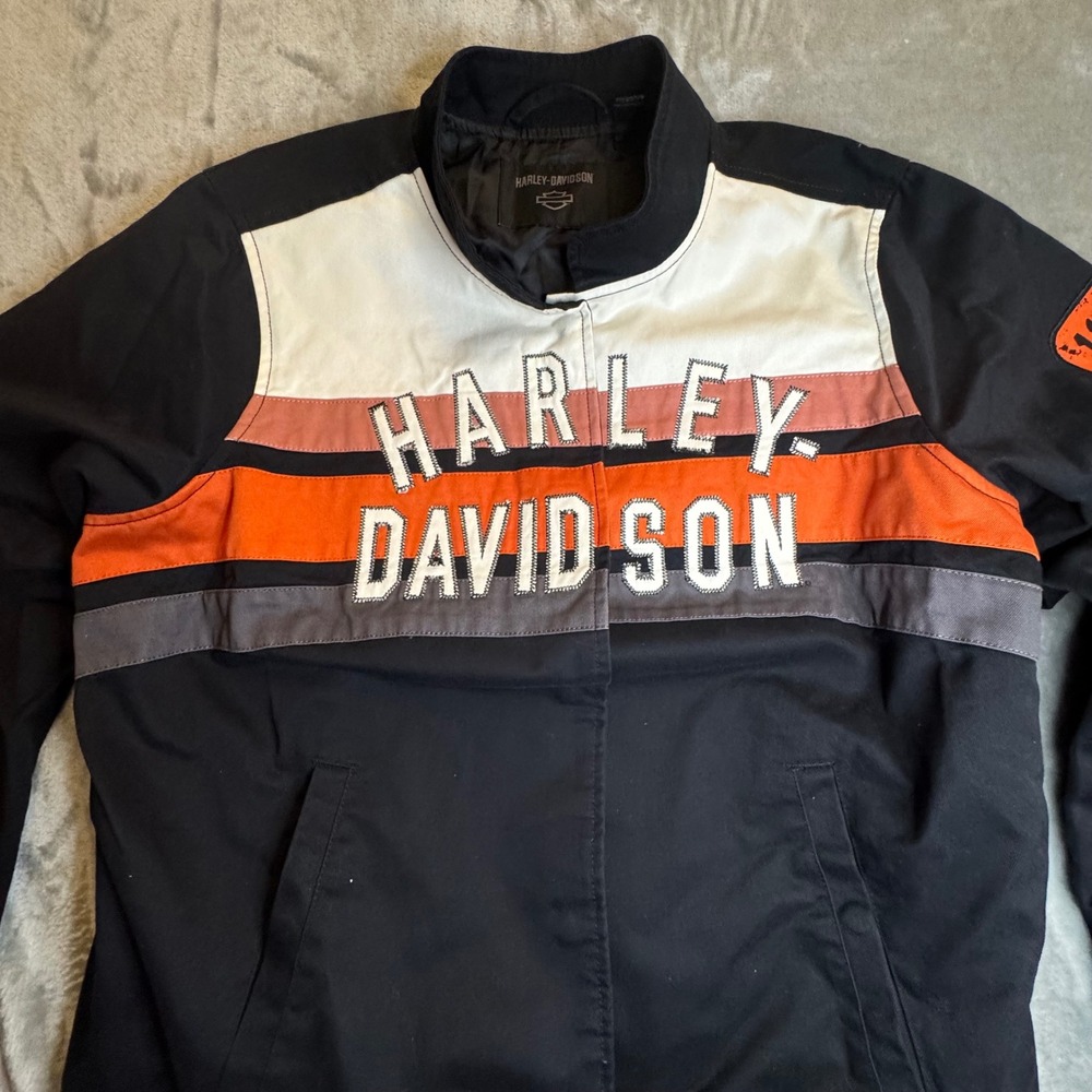 Harley-Davidson Womans Racing Division Jacket Bomber Size S Black Orange Rare - Picture 2 of 16